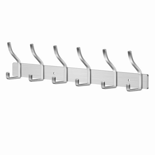 MEIJO Perchero Pared Ganchos de Perchero Colgador Ropa Pared con 6 Ganchos Perchas de Acero Inoxidable Montaje en Pared para Dormitorio Baño y Cocina