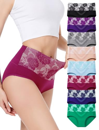 HAVVIS Women's High Waist Knickers Ladies Cotton Briefs Underwear Full Back Coverage Panties Plus Size Multipack (Brief 01-8 Pack - Assorted Colors 031, XXL)