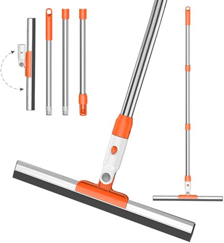 Raclette de Sol de Douche - Professionnelle Balai Raclette Sol en Silicone avec Manche de 140cm，Balai Raclette de Sol Vitre Douche，Idéale pour Nettoyage de Plancher, Douche, Salle de Bain - Orange ﻿
