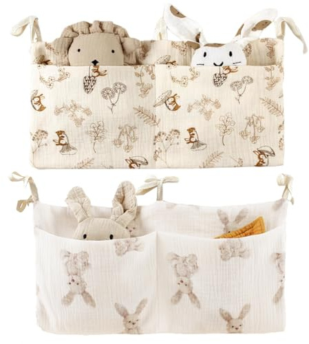 KAMHBE 2pcs Borsa Appendere per Lettino Tasca Portaoggetti Letto Pannolino Organizzatore Tasche Organizer per Lettino per Riporre Vestiti Pannolini Giocattoli (2 Pz Animale)