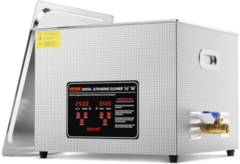 VEVOR Ultraschallreiniger 15 L professionelle 360 W Reinigungsmaschine mit Timer & Heizung, digitaler 40 kHz Ultraschallreiniger mit Korb für Uhrgläser Schmuckhalter Industrieteile Werkzeuge Silber