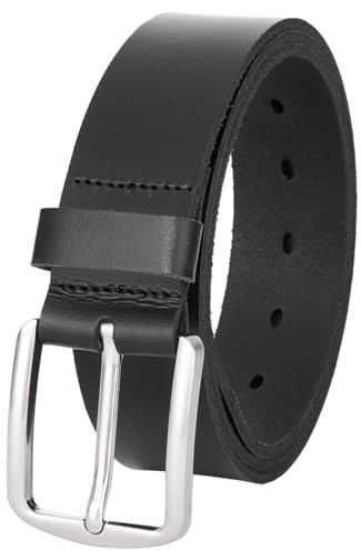 VRLEGEND Ceinture Homme Cuir Ceinturon 38mm Pleine Fleur 100% Cuir Véritable pour Jeans Décontracté Travail Vêtements (Noir-A,105CM Totale)