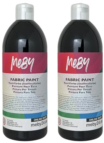 Stoffmalfarbe 2x500 ml – Textilfarbe für helle Stoffe, waschbeständig & bügel-fixierbar (Schwarz - 2x)