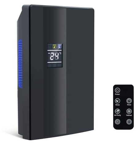 CITYBEE Deshumidificateur d Air Électrique 2000ml, Dehumidificateurs Maison Silencieux Anti Moisissure Minuteur 24H, Nettoyage UV, Mode Sommeil Dehumidifier Salles de Bain pour Chambre Armoire (Noir)
