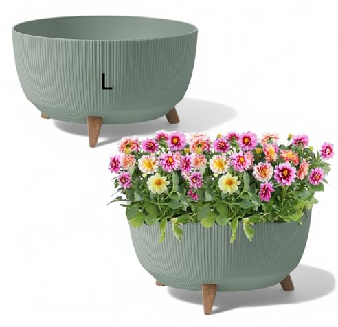 MELTOM Blumentopf Schale mit Füßen Einsatz Kräutertopf Übertopf Pflanzschale Eco Recycled (Grün, L - 40 cm)