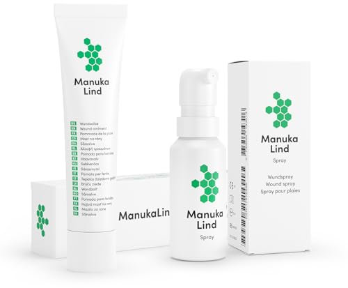 1x ManukaLind Wundheilspray (30ml) + 1x Wundheilsalbe (15g) mit Manuka-Honig (MGO 514+), für alle Phasen der Wundheilung und viele Wundarten anwendbar