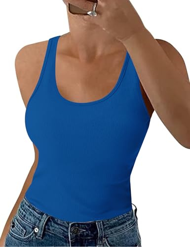 Aottori Camiseta sin Mangas Mujer Cuello Redondo Elástico | Verano, Tirantes, Elegante, Punto, Básico, Chalecos, Top, Casual, Sólido, Ajustado, Tank, Shirt