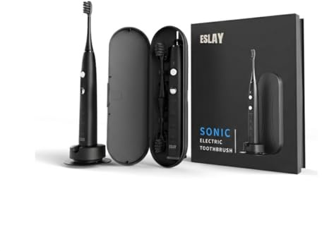 ESLAY Spazzolino da denti elettrico sonico adulto – 38000 VPM, 9 modalità, setole di bambù, ricarica wireless, impermeabile IPX8, OLED, 90 J Autonomia, custodia da viaggio, garanzia 1 anno, design