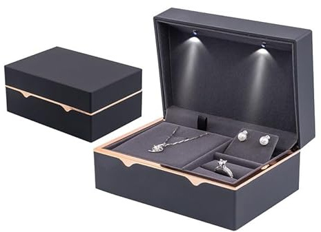 Scatola portagioie a LED – Scatola per braccialetto, anello e collana – Portagioie con luce e fodera interna in velluto – Elegante confezione regalo per matrimonio, compleanno, San Valentino, Natale