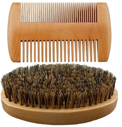 Cepillo Y Peine Para Barba De Hombre,Juego De Peine Para Bigote Y Cepillo Para Barba Con Cerdas De De Madera | Accesorios de Estilo y Aseo Personal de Viaje para Uso Diario en Casa