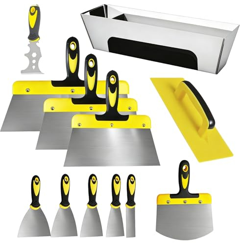 Espatula Masilla, 12 Piezas, Espátulas de Acero Inoxidable, con Mango de Plástico, para Quitar Pintura y Papel Tapiz, para Enlucido, Relleno de Masilla y Acabado Liso