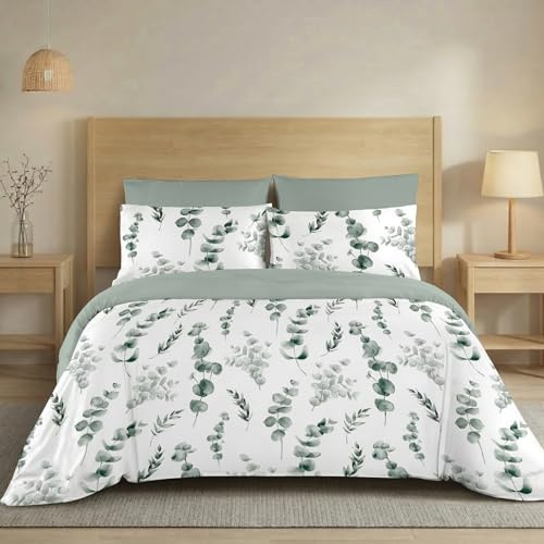 H HANSEL HOME Funda Nórdica Cama 150 de 3 Piezas Transpirable Suave al Tacto 100% Microfibra, Funda Edredón 220x240cm con 2 Fundas de Almohada 50x75cm - Eucalipto