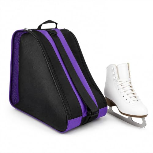 HANXIANG Ice Skate Bag, Roller Skate Bag, Adjustable Shoulder Strap with Top Handle, Durable for Daily Practice, Rollerblades Storage for Pads, Unisex Adults Kids (Purple)