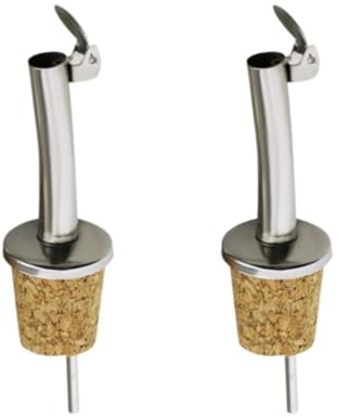 Flaskpropp i rostfritt stål med korkbas och flip-topppip, 9 cm höjd, 2-pack