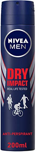 NIVEA MEN Dry Impact Spray (1 x 200 ml), desodorante antitranspirante con protección 48 horas, desodorante spray de cuidado masculino testado en la vida real
