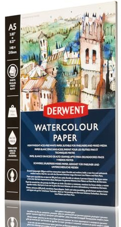Derwent Blocco di carta per acquerello A5, bianco, 12 fogli