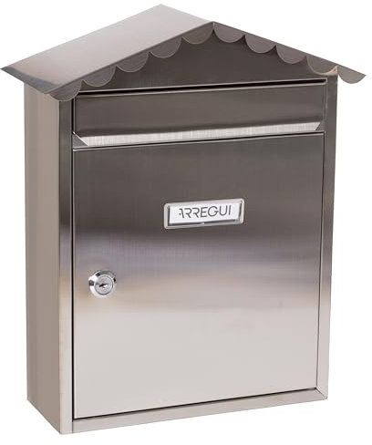 ARREGUI Visit E5747 Buzón Exterior de Acero Inoxidable, Tamaño M (Correo DIN A4 y Revistas), Buzón de Correo Individual, Buzón de Pared Mediano, Antilluvia, Anticorrosivo, Fácil de Instalar, INOX