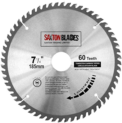 TCT18560T Saxton TCT - Hoja de sierra circular para madera (185 mm x 30 mm, 60 dientes, para sierras Bosch, Makita, Dewalt, compatible con sierras de 190 mm)