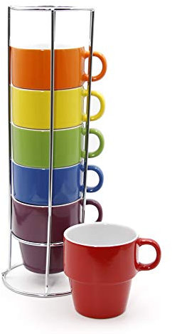 gypsy color 12 oz Cappuccino Stacking Mug Set with Metal Stand, Set of 6