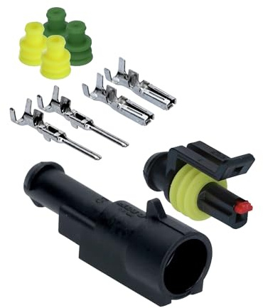 Kalitec KALI-1001 AMP Superseal Set 1 pôle I Connecteur automobile 1,50 mm² I étanche IP67 I Connecteur rapide résistant à l'huile en polyamide renforcé de fibres de verre (PA) pour voiture, moto