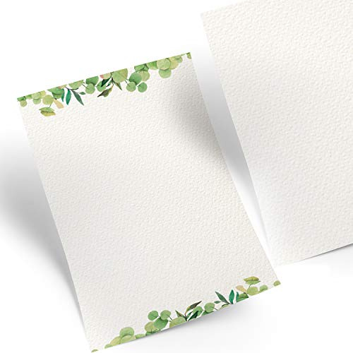 Logbuch-Verlag 50 ark brevpapper vita gröna blad vår sommar skrivarpapper inbjudningar papper design motivpapper DIN A4