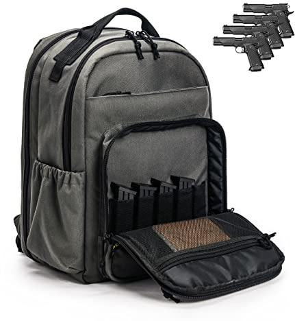 VEAGIA Range Backpack Pistol Range Bag For Handguns And Ammo Gun Cases Pistol Bags With Goggle Bag/Lockable Explosion-Proof Zippers (Grey 2.0)