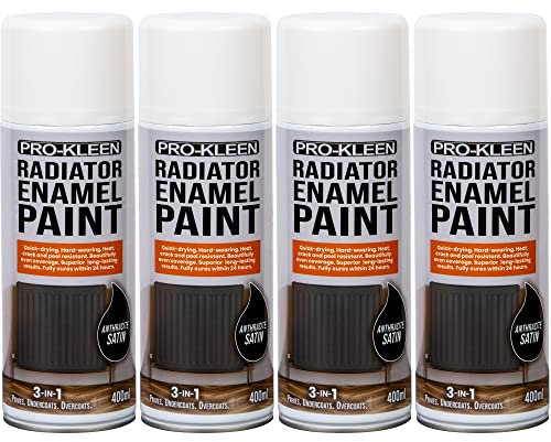 Pro-Kleen Radiator Enamel Spray Paint Anthracite Satin 4 x 400ml - Heat Resistant up to 100ºC - For Radiators, Hot Pipes, Water Tanks & More - Fast Drying & No Primer Needed