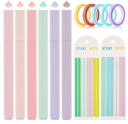 13 Stück Textmarker Set, Textmarker Pastell mit Haftnotizen Tabs und Highlight Strips, Pastell Textmarker Marker Pastell, perfekt zum Hervorheben von Tagebuch oder Notizbuch in Schule, Büro