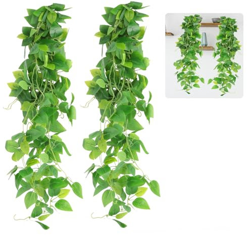 VFANDV Kunstpflanze Hängend 105CM, 2 Stück Künstliche Hängepflanzen Eukalyptus Blätter, Pflanzen Hängend Wartungsfreie Plastik Hängepflanzen, Gefälschte Ivy für Wand Küche Hängekorb Dekoration
