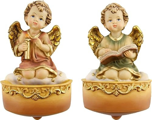 FADEDA 2X Weihwasserkessel mit Engel/Höhe:12 cm/handbemalt/detailgetreue Krippen Figuren - Weihnachten Tisch Dekoration Krippe Zubehör