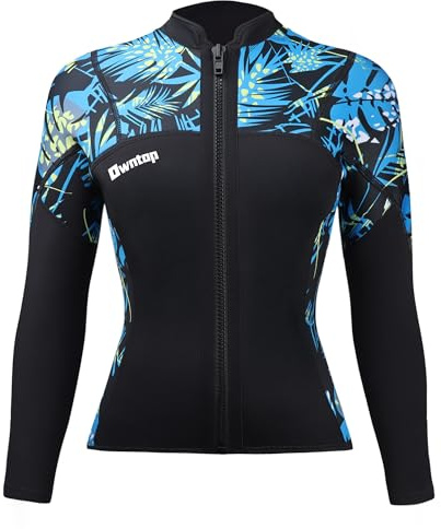 Owntop Wetsuit Tops Womens, 2MM Wetsuit Jackets Long Sleeve, Keep Warm for Swimming Snorkeling Scuba Diving (Women's Blue, XL)