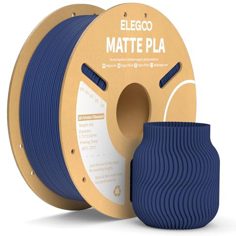 ELEGOO Matte PLA Filament Matte Marineblau 1KG, 1.75mm 3D Drucker Filament Maßgenauigkeit +/- 0.02mm, 1kg Kartonspule (2.2lbs) für die meisten FDM 3D Drucker