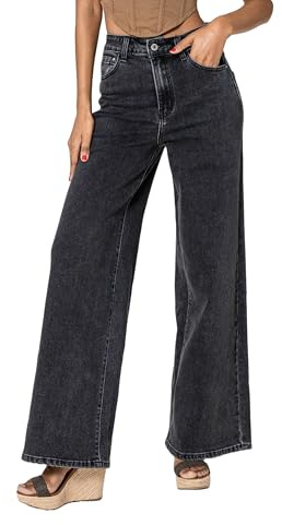 Nina Carter YY300 dam high-waiisted jeans vida ben utsvängda stretchjeans använd look, Mörkgrå (Yy-300-8), L (Smal)