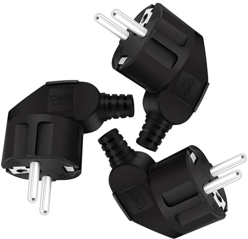 BLUESEABUY 3 Stück Schuko Stecker Winkelstecker Schuko Schutzkontakt Stecker mit Knickschutztülle