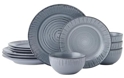 Pfaltzgraff Mystic 12 Piece Plates Bowls Dinnerware Set, Service for 4, Blue