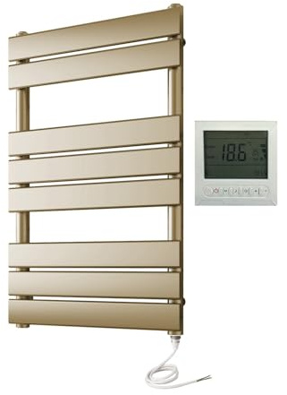 Greened House Richmond Electric Heated Towel Rail Brushed Brass Flat Panel Bathroom Radiator (500mm W x 800mm H + 7 Day Timer)
