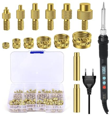 YdseozOA Juego de 6 puntas de soldadura para insertos roscados, soldador de temperatura ajustable con LED de 80 W y 160 tuercas de tornillo M2, M2.5, M3, M4, M5, M6 y M8.