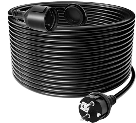 Rallonge Electrique Extérieure 40m, Câble de Rallongue 40m avec Capuchon de Protection - IP44 extérieur, Section 3G1,5 mm², Limite de Charge 16A/250V, Contact de Protection pour intérieur & extérieur