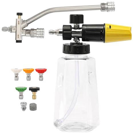 Mihauuke Schiumogena Per Idropulitrice - Spruzzatore Schiumogeno per Lavaggio Auto - Con 5 Ugelli Connettore Rapido Dispenser Sapone Ergonomico 1000ml Per Casa Giardino Terrazza