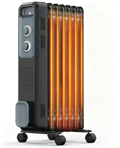 COWSAR Radiatore ad olio a risparmio energetico, con olio e 3 livelli di riscaldamento, ruote a 360° e maniglie, riscaldamento elettrico con protezione contro il surriscaldamento e il ribaltamento