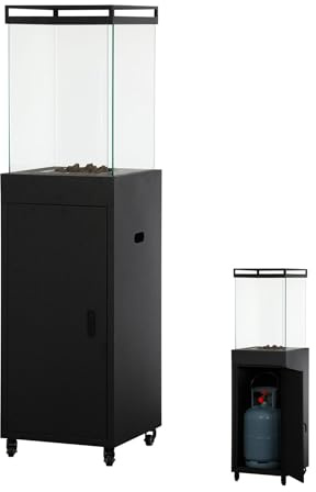SOLEILUX Stufa Patio a gas gpl 9 Kw con accensione piezoelettrica - Riscaldatore da esterno decorativo 42x42x H 152cm - Ideale per bar, ristoranti, strutture