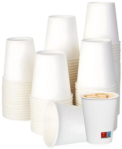Engångs vita pappersmuggar | Slitstarka, termiska för Cappuccino, örtte, te, cocktaildrycker takeaway | Miljövänlig, komposterbar, återvinningsbar för barer, evenemang, kontor, catering (190 ml (500