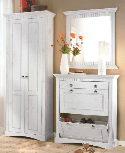 clever-moebel 3tlg.Garderobenset weiß, Dielenset, Flurmöbel, Dielenmöbel