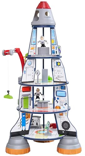 KidKraft Juego de Nave Espacial de Madera de Juguete, Set de Cohete y Estación Espacial con Grúa y Figuras de Astronautas y Extraterrestres, Juguetes niños y niñas 3+ años (63443)
