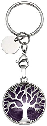 Jovivi Silver Tree of Life Wire Wrapped Amethyst Healing Crystal Keyring Gemstone Keychain Gifts for Women Christmas Birthday Anniversary