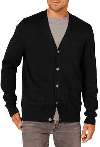 Amazon Essentials Men's Cotton Cardigan Sweater, Black, Medium