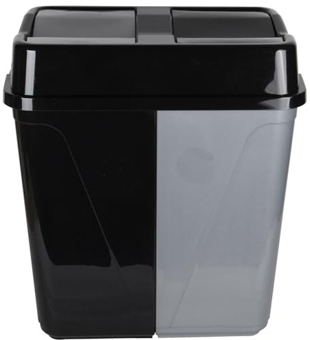 Jolie Max Double Rubbish Waste Separation Bin Recycling. Dual Compartment 100L (2 x 50 L) (Black-Grey)