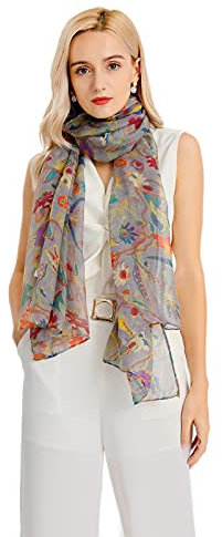 Miss Lulu Damen Mode Schal Vogel Blume Schmetterling Druck Lange Soft Neck Scarf Wickel Stola für Summer Beach Winter (Grau)
