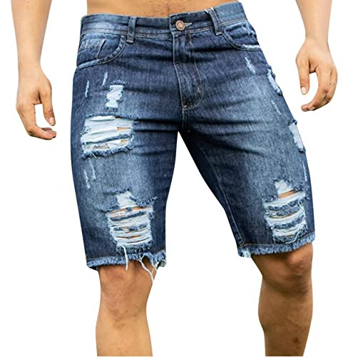 LAOLUO Herrjeans med hål mode skinny slim fit jeansbyxor stilar slitna sportbyxor med dragkedja casual mode träningsbyxor jogging vandring utomhus arbete last vintage sweatpants, 6-blå, XXL