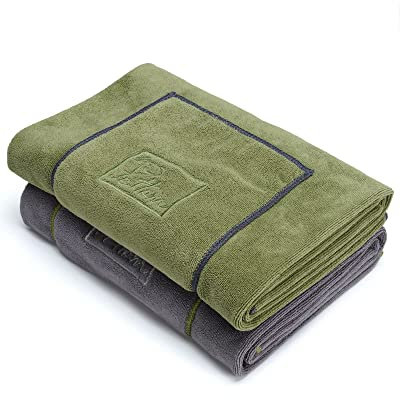 PETTOM 2 Stücke Hundehandtuch Extra Saugfähig 130 * 75cm, Handtuch Hund Mikrofaser mit Hand Taschen Schnell Trockend, Badehandtuch für Hunde und Katzen Große, Grau&Grün